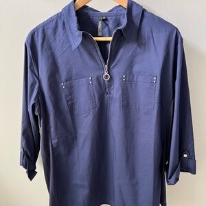 Women’s Cathy Navy Blue Shirt half zip spring or summer